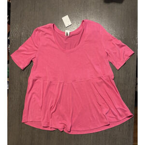 NWT West Loop Women's Tunic Top Short Rounded Neck Sleeve Shirt Hot Pink Size M